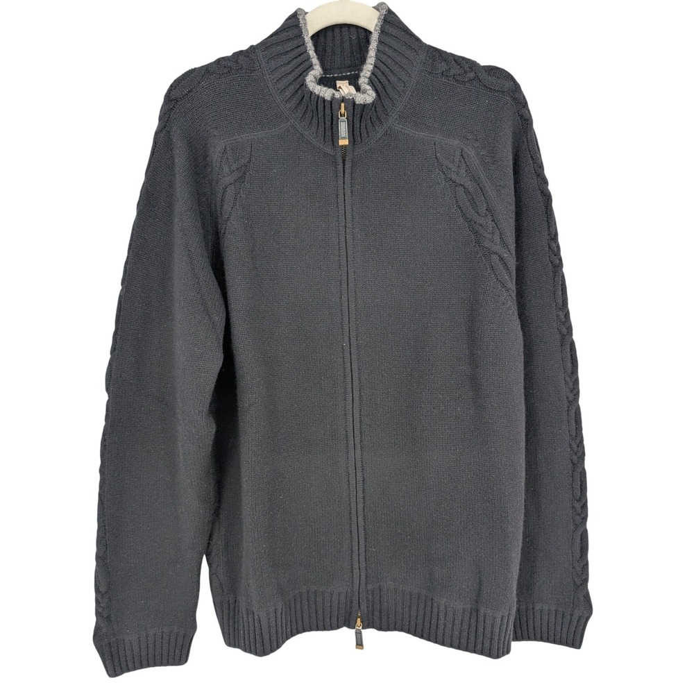 Transcript Full Zip Cashmere Sweater Mens L Gray Mock Neck Cable Knit Cardigan